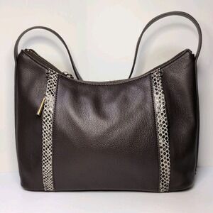 The Sak Cocoa Brown And Snakeskin Leather Shoulder Purse‎ Brass